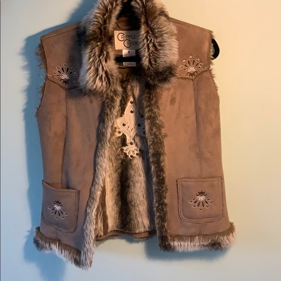 Cripple Creek Jackets & Blazers - Vintage Faux Suede/Fur Embroidered Vest